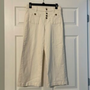 Ann Taylor Factory ivory wide leg crop denim pants.